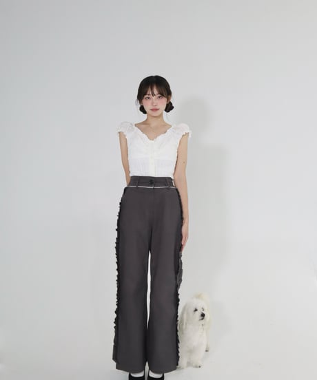 Side ruffle wide pants (grey)