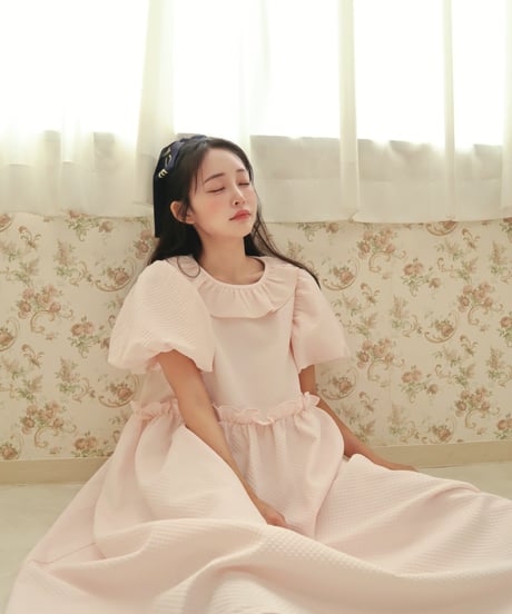 Jacquard puff milky pink dress
