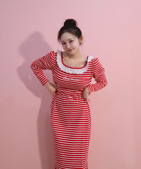 LW border t-shirt dress (red)