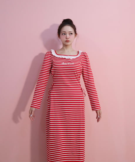 LW border t-shirt dress (red)