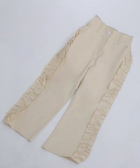 Side ruffle wide pants (beige)