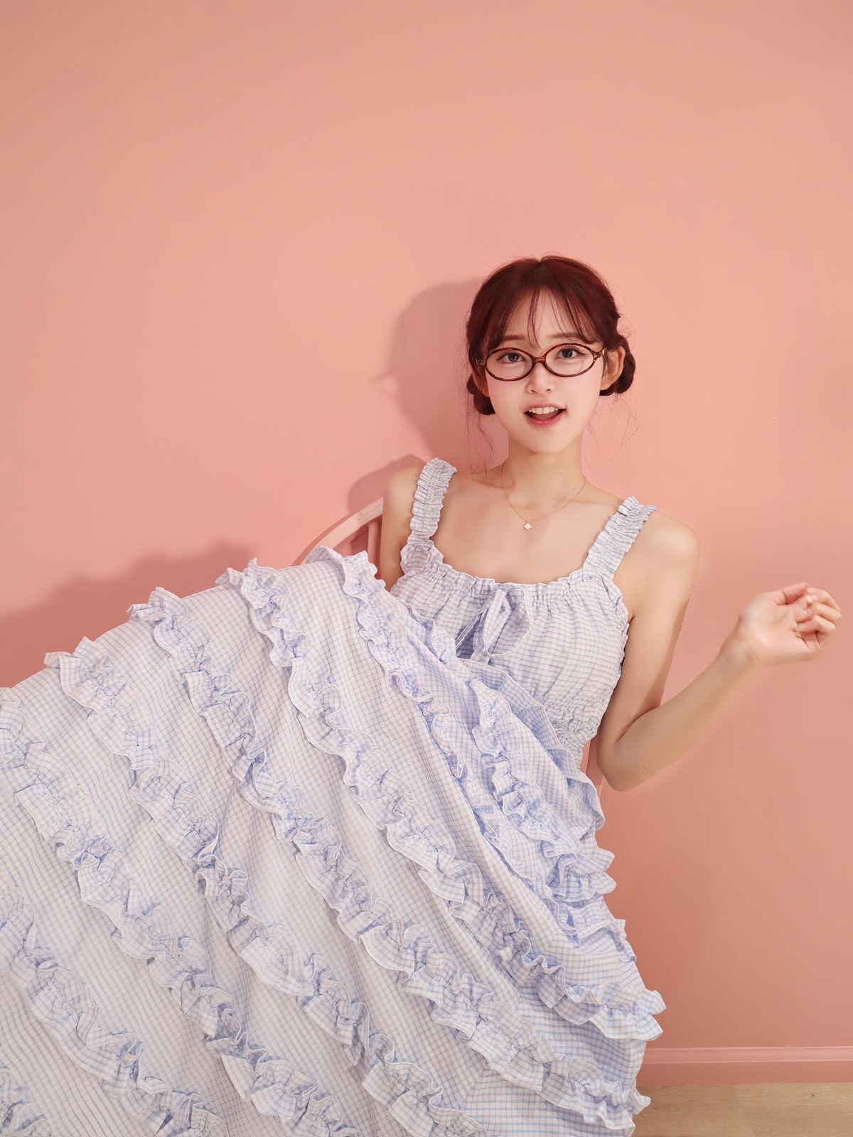 LW Frill lined plaid cake dress (blue) | Little