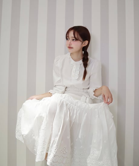 【予約販売】Daisy lace cropped blouse • Eyelet cotton skirt with ribbons