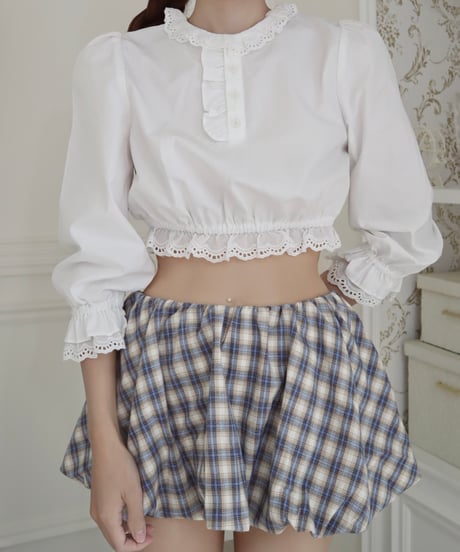 【予約販売】Daisy lace cropped blouse • Eyelet cotton skirt with ribbons