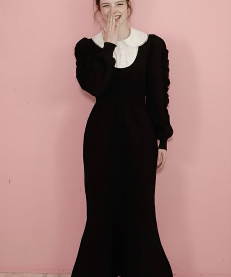 Double collar mermaid sweatshirt dress (black)