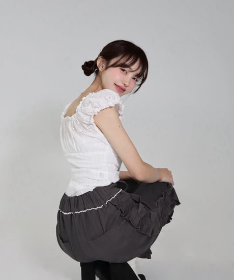 Side ruffle wide pants (grey)