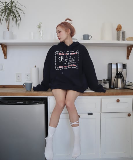 Oversized lace trim logo hoodie