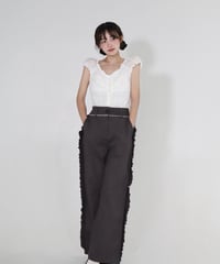 Side ruffle wide pants (grey)