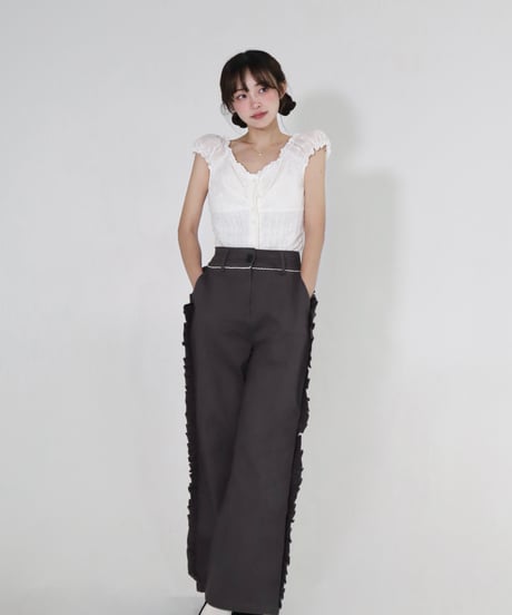 Side ruffle wide pants (grey)