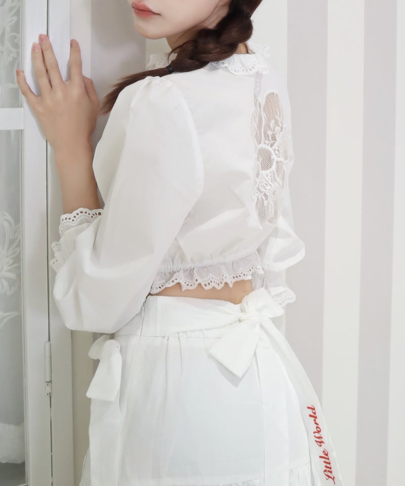 予約販売】Daisy lace cropped blouse • Eyelet cotton