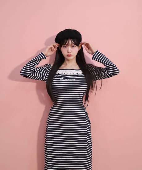 LW border t-shirt dress (navy)