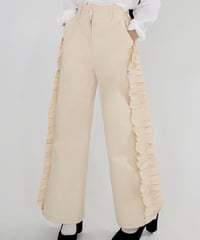 Side ruffle wide pants (beige)