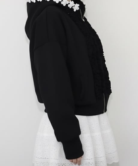 LW flower trim ruffle hoodie
