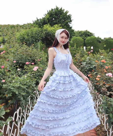 LW Frill lined plaid cake dress (blue)