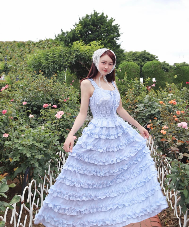 LW Frill lined plaid cake dress (blue) | Little