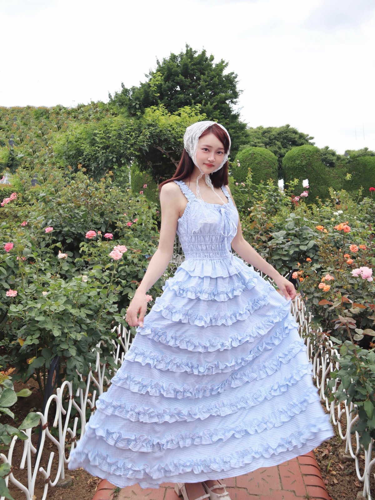 Lumignon Lace frill back ribbon dres ブルー カラードレス 編み上げ ブルー 青 リボン ロングドレス 結婚式 二次会