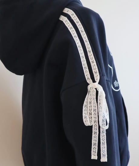 Oversized lace trim logo hoodie