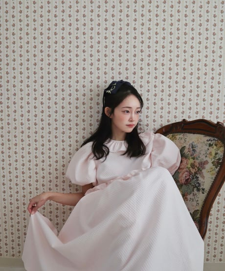 Jacquard puff milky pink dress