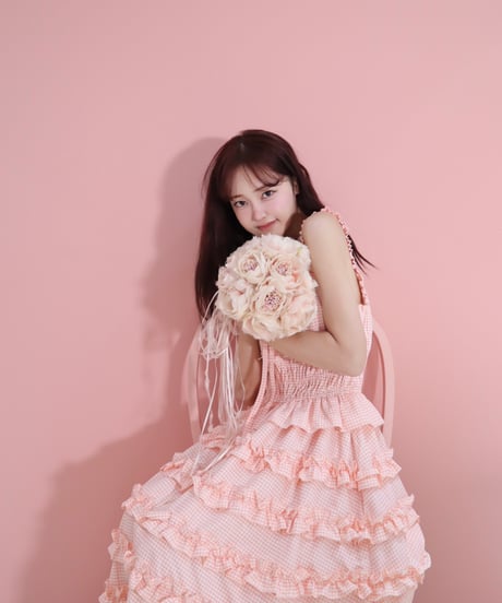 【予約商品】LW Frill lined plaid cake dress (pink)