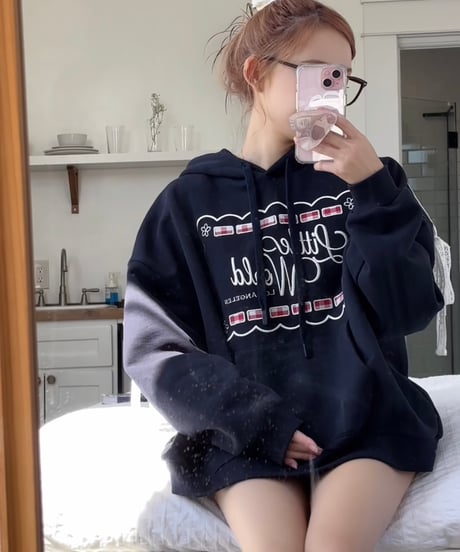 Oversized lace trim logo hoodie