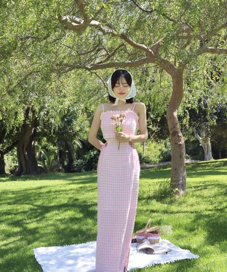 Candy gingham cut-out dress (pink)