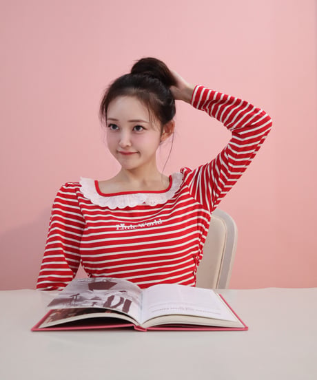 LW border t-shirt dress (red)