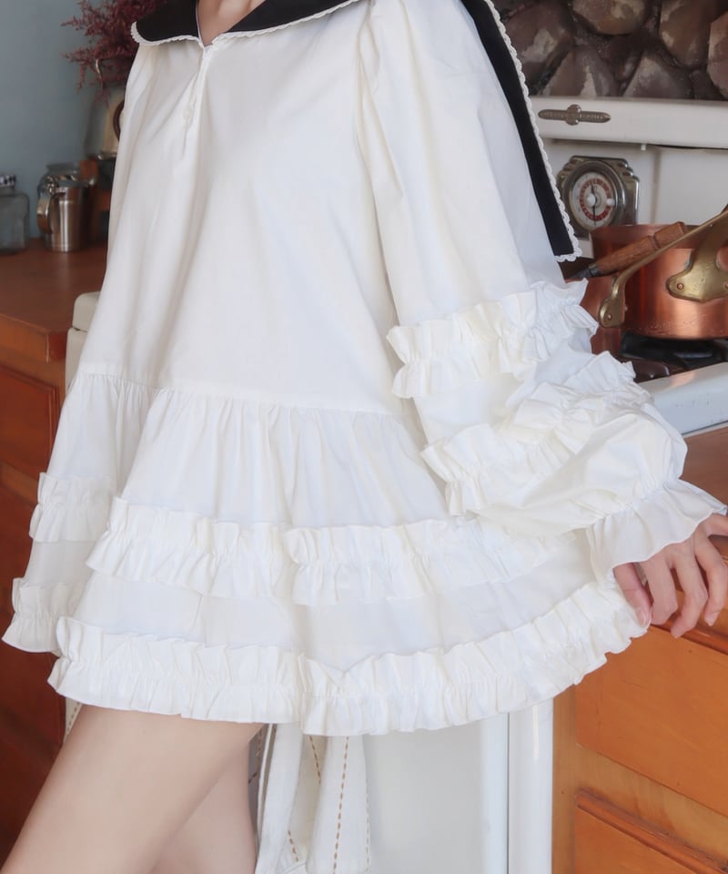 muguet frill sailor collar blouson ホワイト muguet frill sailor collar blouson ホワイト muguet frill sailor