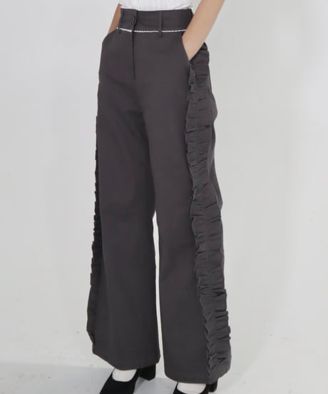 Side ruffle wide pants (grey)
