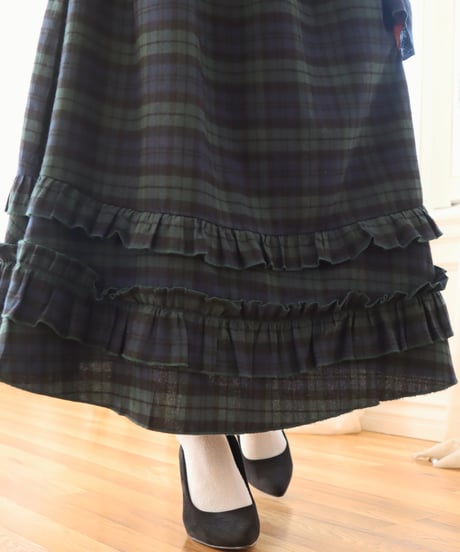 Puff sleeves royal tartan cotton dress