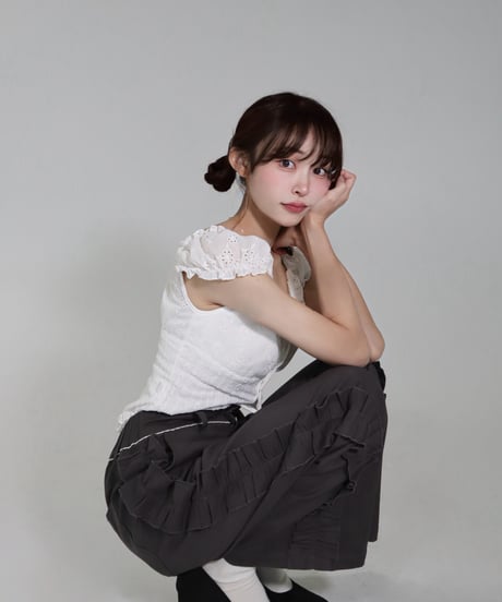 Side ruffle wide pants (grey)