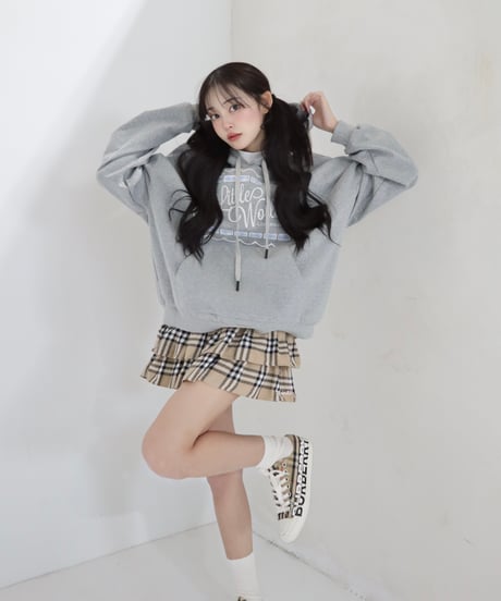 Oversized gingham logo hoodie (grey)
