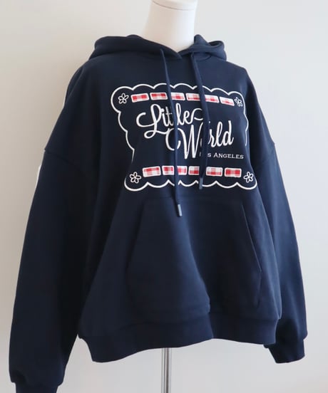 Oversized lace trim logo hoodie