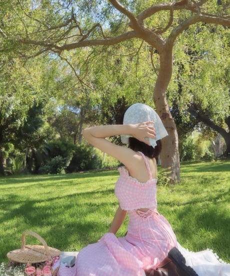 Candy gingham cut-out dress (pink)