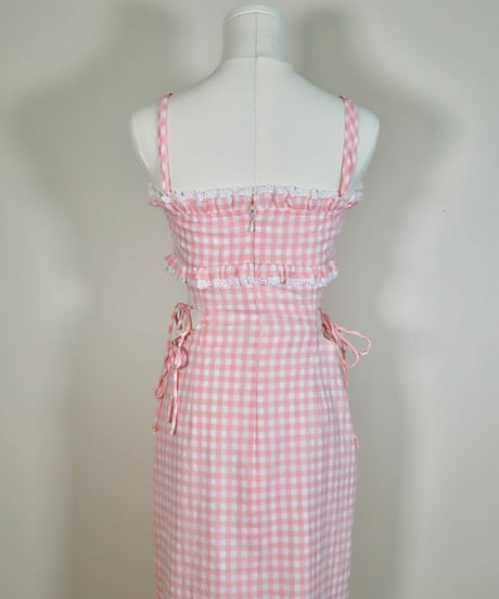 Candy gingham cut-out dress (pink)