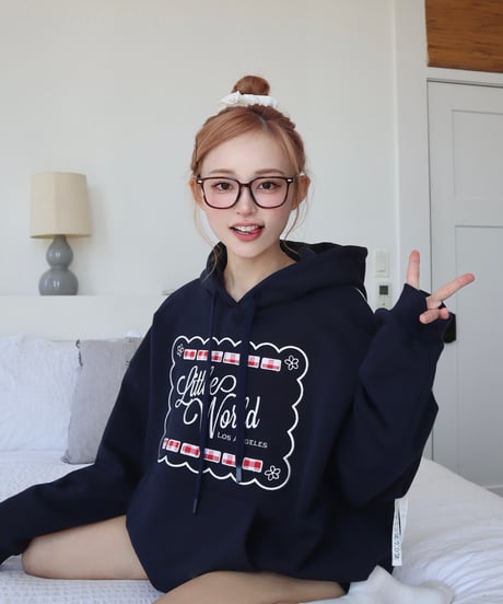 Oversized lace trim logo hoodie
