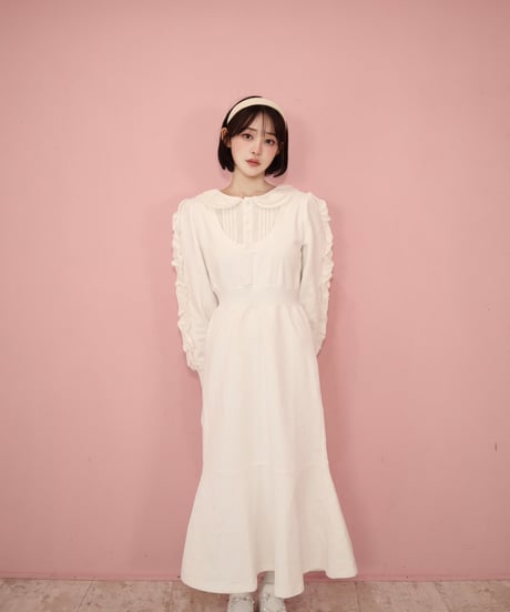 Double collar mermaid sweatshirt dress (ivory)