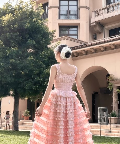 【予約商品】LW Frill lined plaid cake dress (pink)