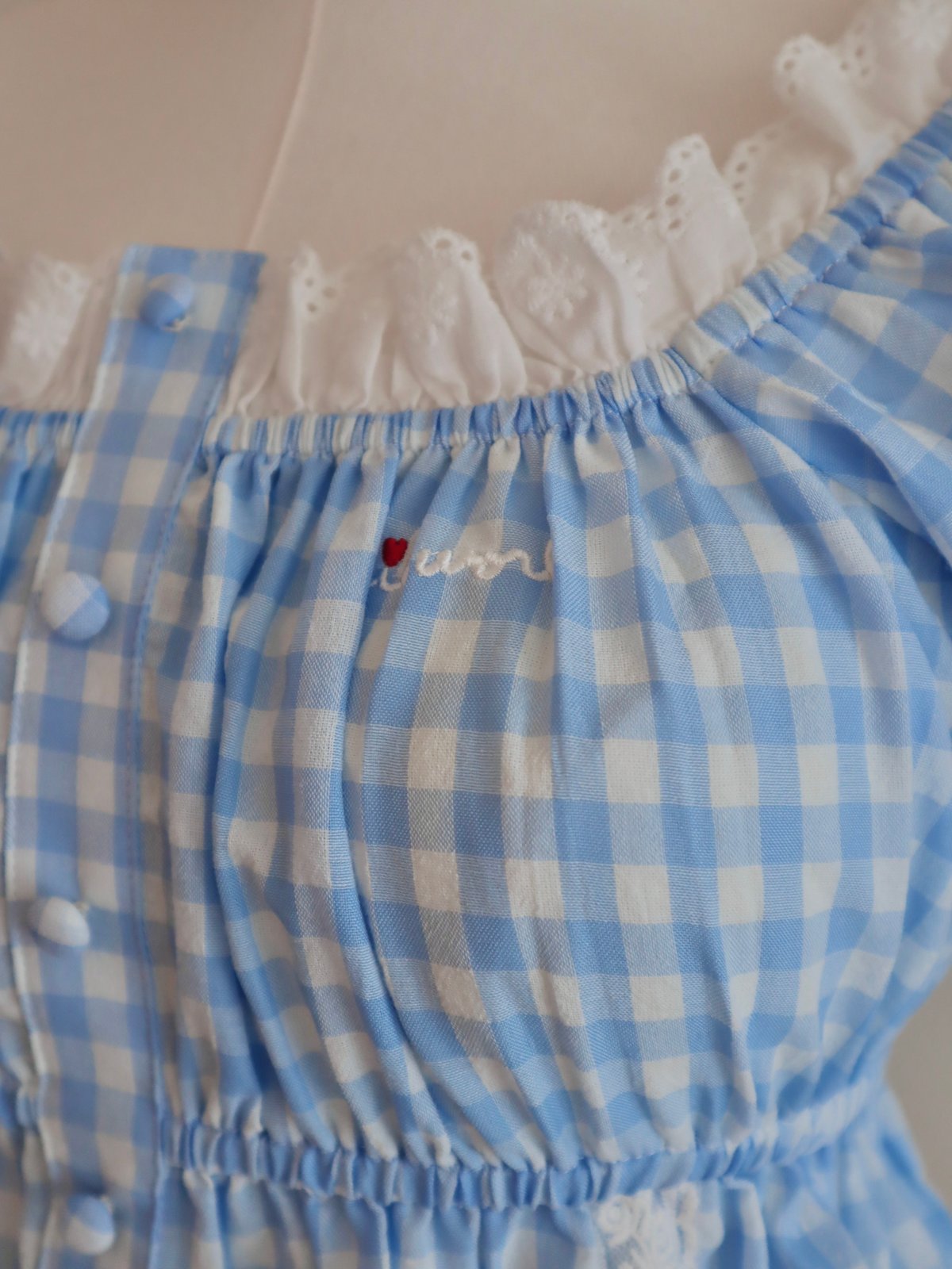 Candy gingham puff sleeve blouse (blue) | Littl