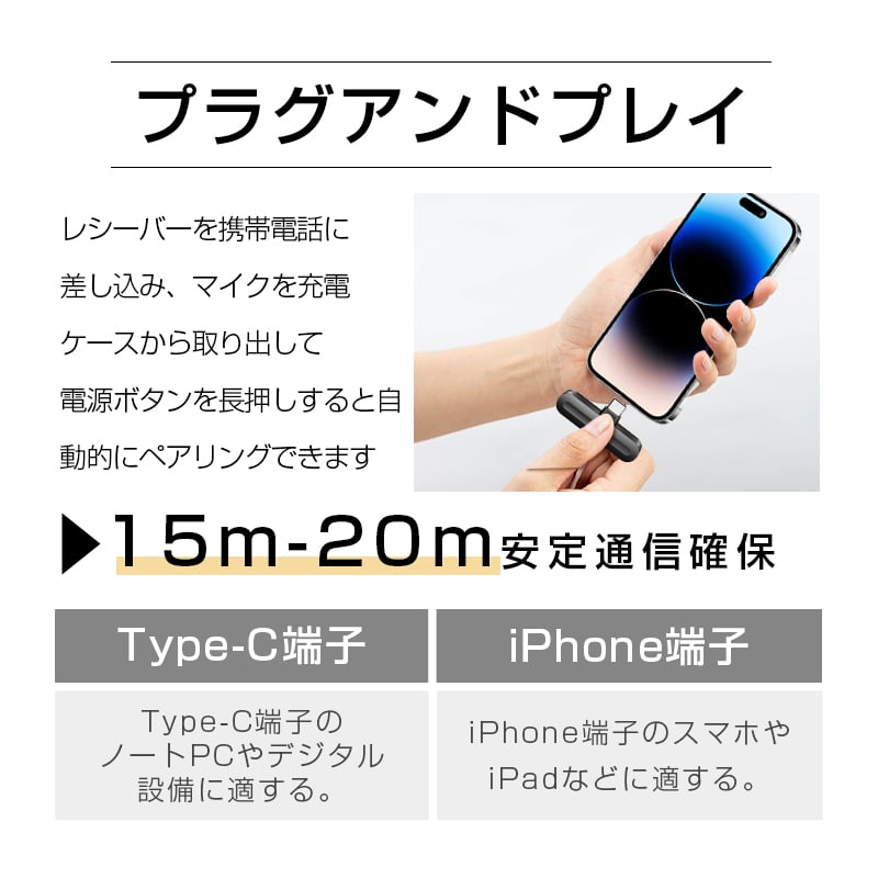 ワイヤレスマイク iPhoneマイク 外付け ラべリア型マイクロホン