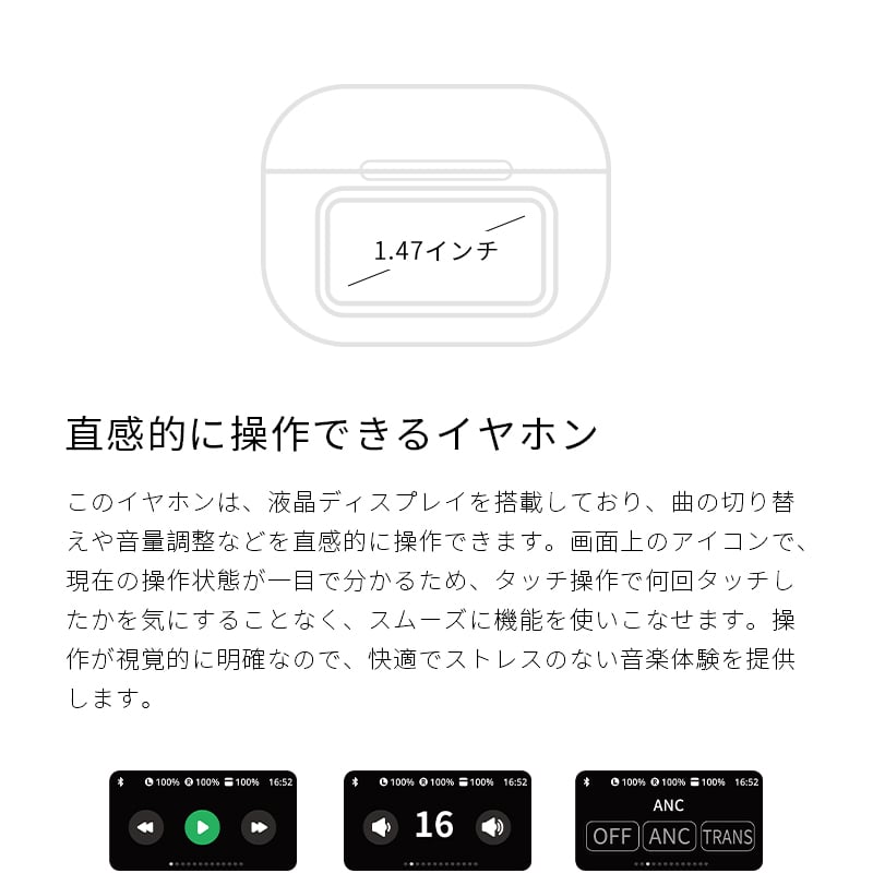 2025最新モデル／ 液晶付きイヤホン ワイヤレスイヤホン 大画面搭載