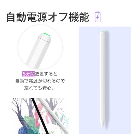 タッチペン iPad ペンシル スタイラスペン 極細 超高感度 高精度 電量表示 傾き感知 磁気吸着充電 途切れ/遅延/ズレ/誤動作防止 交換用ペン先付 2018年以降iPad用ペン 絵描き 1360