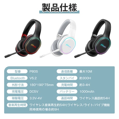 ワイヤレスゲーミングイヤホン Bluetooth 5.2 ヘッドセット ヘッドホン ヘッドフォン ゲームヘッドセット マイク付き ゲーム用 PC パソコン スカイプ fps 対応 ゲーミング 767