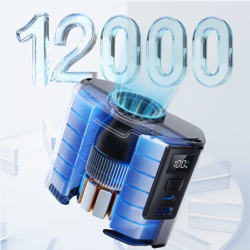 ベルトファン 腰掛け扇風機 12000mAh大容量 モバイルバッテリー