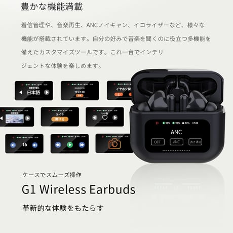 完全ワイヤレスイヤホン Bluetooth5.4 液晶搭載ケース カナル型 左右分離型 TWS 片耳/両耳 ENC ノイズリダクション ANC 外音取り込み機能 マイク内蔵 ハンズフリー 1641