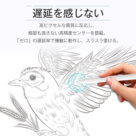 タッチペン iPad ペンシル スタイラスペン 極細 超高感度 高精度 電量表示 傾き感知 磁気吸着充電 途切れ/遅延/ズレ/誤動作防止 交換用ペン先付 2018年以降iPad用ペン 絵描き 1360
