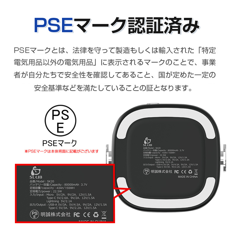モバイルバッテリー パワーバンク 防災電源 80000mAh大容量 急速充電