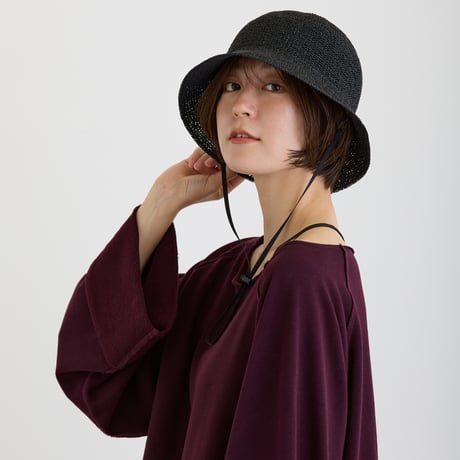 UVカット・洗えるOJO（オージョ）手編み小つばクロッシェハット　あご紐付き