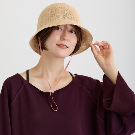 UVカット・洗えるOJO（オージョ）手編み小つばクロッシェハット　あご紐付き
