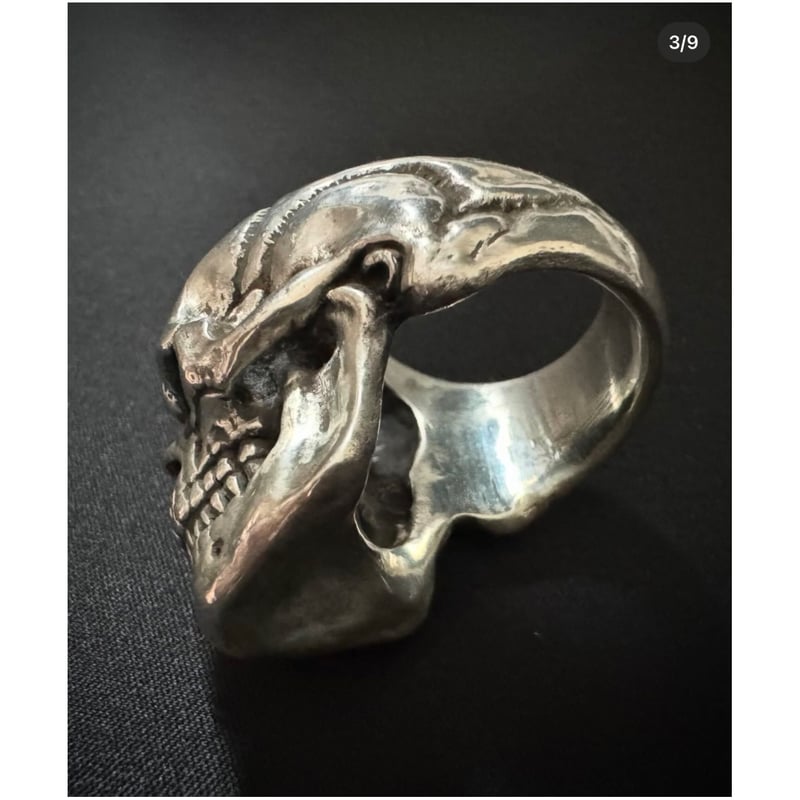 スカルリング 希少 CARVEX スカル リング 侍 繊細彫刻名人小手作品 純銀シルバー＋