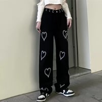ハートプリント ハイウエスト ワイドパンツ ブラック